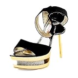 Women's Cloth Upper Stiletto Heel Pumps/ Sandals With Rhinestone Party/ Evening Shoes (Size: 6 B(M) US/Black)