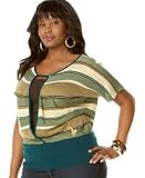 Baby Phat Plus Size Striped Sweater with Open-Wrap Neck