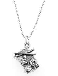 Sterling Silver Three Dimensional Sushi Tray with Chopsticks Necklace