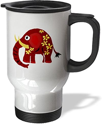 All Smiles Art Animals - Funny Red Elephant with Yellow Daisies - Travel Mug - 14oz Stainless Steel Travel Mug - tm_196235_1