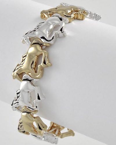 Horses Galloping Equestrian Western Charms Stretch Two-Tone Bracelet