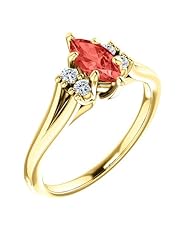 18K Yellow Gold 8.00x4.00mm Marquise Cut Chatham Created Padparadscha Sapphire and Diamond Ring -- LIFETIME WARRANTY