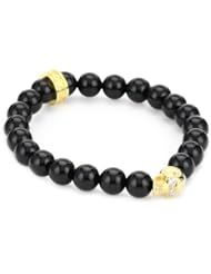 King Baby 8mm Polished Onyx Bead Bracelet with 18K Vermiel Skull Bead with Cubic-Zirconia Eyes
