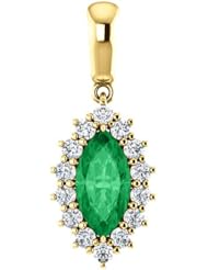 18K Yellow Gold 10.00x5.00mm Marquise Cut Chatham Created Emerald and Diamond Pendant -- LIFETIME WARRANTY
