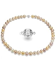 Sterling Silver 9-10mm Multi Pink Freshwater Pearl Necklace 18" Length.