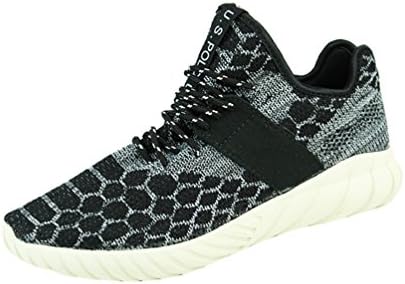 Kiwii Mens Fashion Casual Pull On Lace Up Hexagonal Pattern Ankle High Sports Running Shoes(7.5 D(M) US, Black)