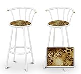 2 Leopard Animal Print Specialty / Custom White Barstools with Backrest Set ....