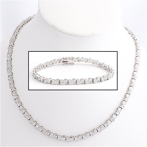 12 Carat CZ Silver Necklace and Tennis Bracelet Gift Set