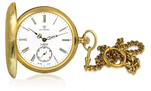 Catorex Men's Les Breuleux 18k Gold Plated Brass White Dial Pocket Watch