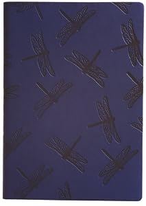 Navy Embossed Dragonfly Leather Journal - Lined Pages, 6"x8"
