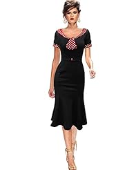 Cocktail Knee Length Polka Dot Print Mermaid Belted Vintage Party Dress/Wedding Dress 