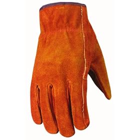 Wells Lamont 1015M Patch Palm, Double Shirred Wrist, Suede Work Glove with Bucktan Split Cowhide, Medium