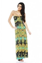 Sexy Strapless Paisley Spring Summer Maxi Dress 