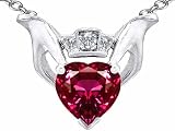 2.05 cttw 925 Sterling Silver heart claddagh pendant with lab created ruby