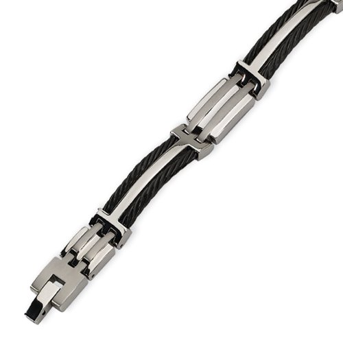 Men's Titanium and Black Cable Link Bracelet