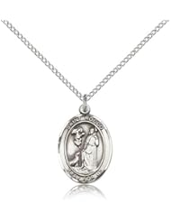 .925 Sterling Silver Saint St. Rocco Medal Pendant 3/4 x 1/2 Inches Birdflu-8377- Comes with a SS Lite Curb Chain Neckace And a Black velvet Box