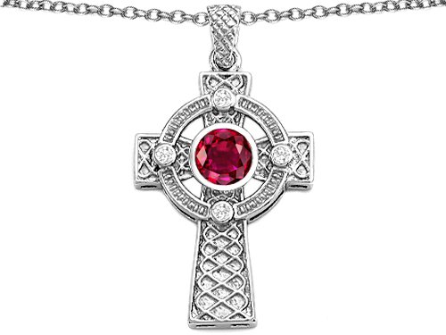 Celtic Love by Kelly(tm) Celtic Cross pendant with 7mm Round Created Ruby in 925 Sterling Silver