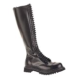 MENS Gothic Knee High Boots 30 Eyelet Black Leather Steel Toe