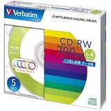 三菱化学メディア｜三菱化学メディア CD-RW 700MB PCデータ用 4倍速 5枚スリムケース入り カラーミックス SW80QM5V1