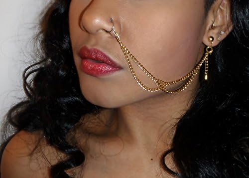 Adjustable Gold London bridge's ear to nose chain (No piercing's required)