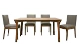 5pc Dining Set with Twill Facric Seats Chairs in Brown Finish