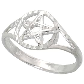 Sterling Silver Diamond Cut 5 Point Star Pentagram Ring, size 6: Jewelry