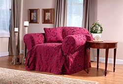 Burgundy Scroll Damask Chair Slipcover