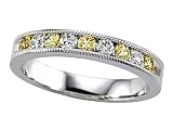 0.50 cts Diamond and Yellow Sapphire Band W/milgrain - Platinum, 18kt White or Yellow Gold