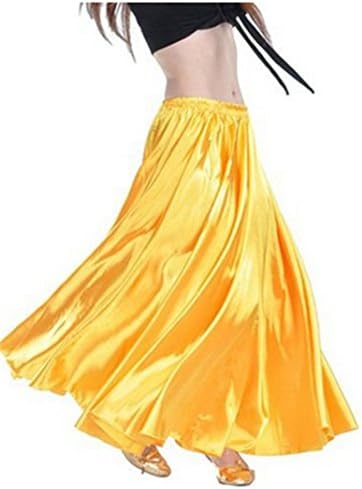 Satin Belly Dance Skirt Tragarse®dance Swing skirts for womenStage Performance Skirt (Yellow)