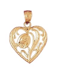 Dazzlers Solid 14k Gold Flower in Heart Charm Pendant Available in three colors from jewelsberry (weights: 1.7 grams only)