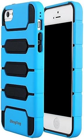 iPhone 5 Case ,iPhone 5S Case - ChengYung[TM] Dual Layer Case [Soft Silicone][ Anti-Shock Armor] [Hybrid Bumper] Cover Case for iPhone 5 5S - Blue / Black