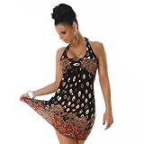 Produkt-Bild: Neckholder Minikleid fantasy Schwarz Orange (0606)
