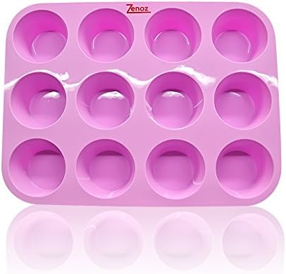 Zenoz PREMIUM Pink 100% Food Grade Silicone Baking Cookware Tray 12cup Muffin/Cupcake Pan - Bakeware Tin Is Non-stick Flexible Heat Resistant -40°F to 450°F BPA-Free- Cleans Easily Safe In Oven, Microwave, Dishwasher & Freezer - Nontoxic, Odourless And Comes With FREE Recipe Book And Lifetime Guarantee!