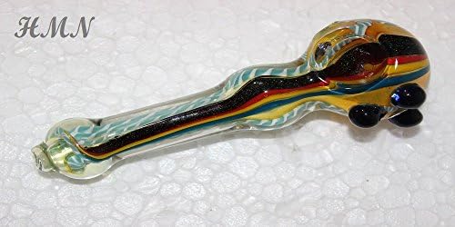 5" yellow, red and blue black Glittering beautiful **Stripes** art "Pipe" with carb hole - handmade art incense **Glass** Burner