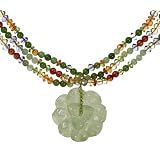 14k Gold Filled Multi-Color Jadeite Beaded Necklace with Jade Flower Pendant, 18