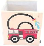 Toy Storage Box Bin Organizer Collapsible, White- 100% Money Back Guarantee (Fire Truck)