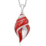 Sterling Silver Enamel Seashell Diamond Pendant, 18"