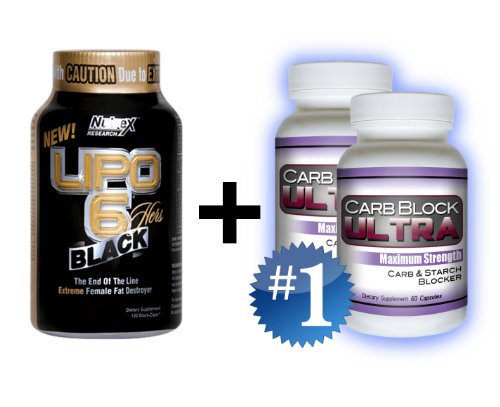 Lipo 6 Black HERS (120 Caps) & Carb Blocker Ultra (2 Bottles) - The Ultimate Fat Burning / Weight Loss Package for Women. DOUBLE Your Results!