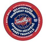 48 Count- Timothys World Coffee Rainforest Espresso Decaf Extra Bold Coffee K Cups For Keurig brewers