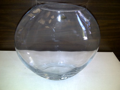 TBC Unique Oval Clear Glass Flat Vase 11" X 11.5" Beautiful for Flowers. Floating Flowers. Use As A Fish Bowl. Decorate with Decorative Gem Stones, River Rocks and LED Lights