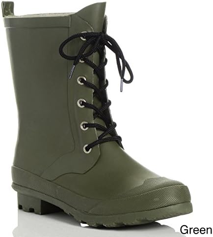 Henry Ferrera Women's Lace-up Mid-calf Rain Boots, Olive, 9