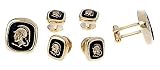 Gold plated and black cufflinks and shirt stud set