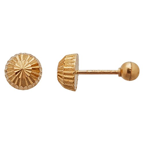 14K Yellow Solid Gold Diamond Cut Half Ball Ball Screw Back Stud Earrings | Stud Earrings | Ball Screw Backs | Fine Jewelry | Solid Gold Stud Earrings for Women and Teens