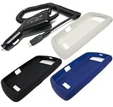 Black, Dark Blue and White Silicone Skin Cover Case with Car Charger for Blackberry 9530 9500 Storm Thunder
