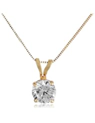14k Gold Round-Cut 5mm Cubic Zirconia Solitaire Pendant (0.50 cttw)