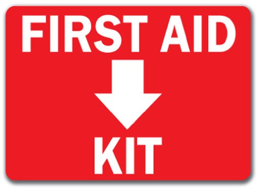 First Aid Kit with Down Arrow Sign - 10 x 14 OSHA Safety Sign