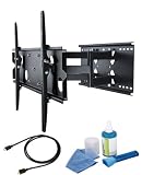 Full-motion slimline wall mount Black Bracket with 473mm extension-Double Arm fits 32 37 40 42 46 50 inch LCD / LED / Plasma TV of ALL MAKES ALL MODELS comes with FREE GOLD HDMI CABLE AND SCREEN CLEANING KIT