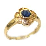 9K Yellow Gold Womens Vintage Style Sapphire Flower Ring