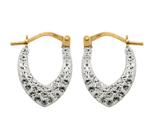 9ct Yellow Gold and Crystalique Diamond Shaped Creole Earrings