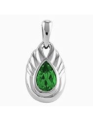 18K Yellow Gold Pear Cut Chatham Created Emerald Pendant -- LIFETIME WARRANTY